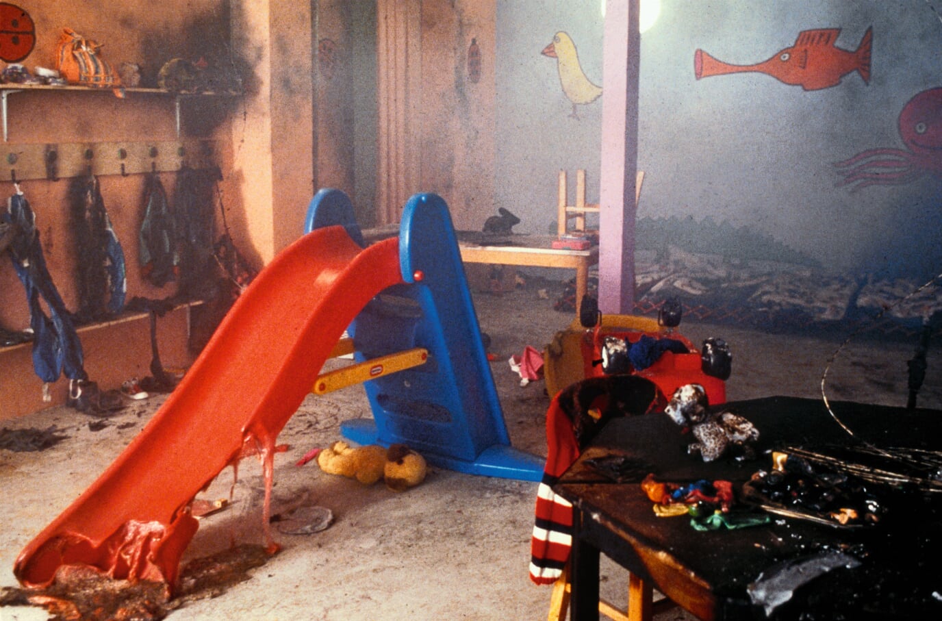 JAKOBSEN, Henrik Plenge, BRINCH, Jes. Burned out kindergarten, Installation view, mixed media, 1994