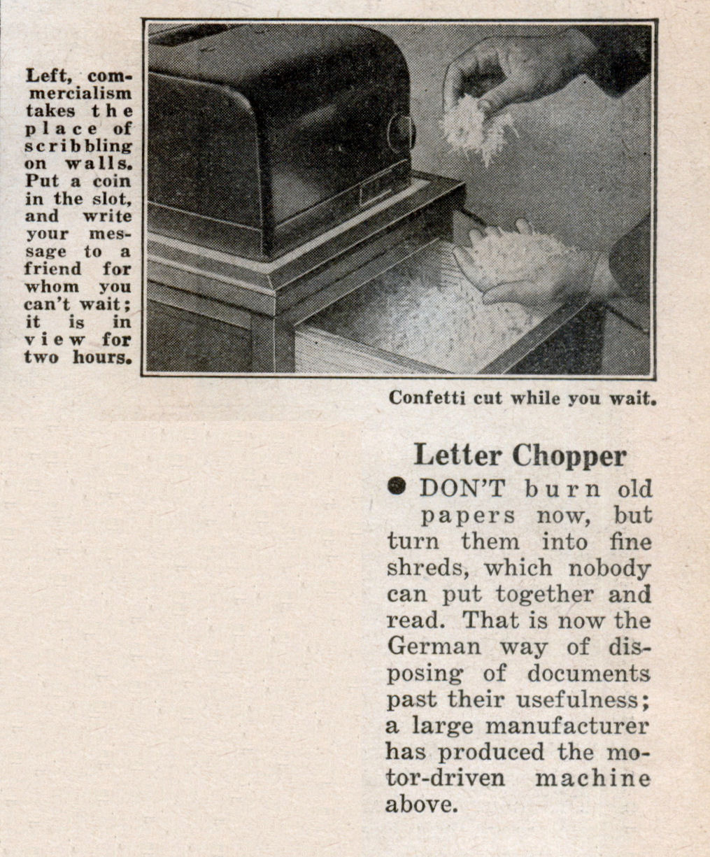 Letter Chopper, Everyday Science and Mechanics Magazine, Agosto/August, 1935&nbsp;