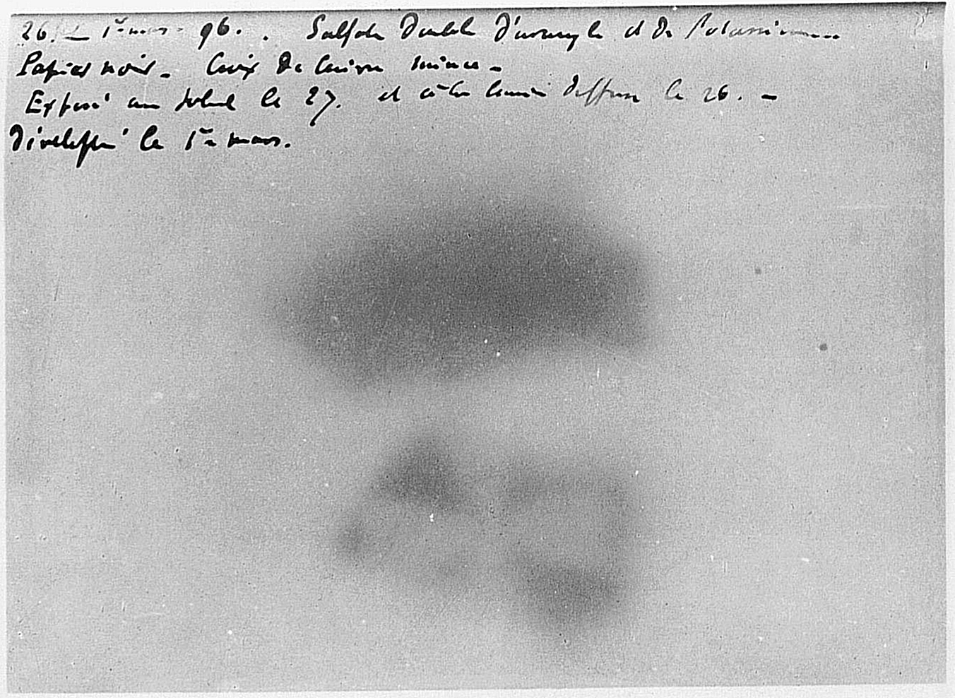 BECQUEREL, Henri. [1896] A photographic plate made by Henri Becquerel shows the effects of exposure to radioactivity in M&eacute;moires de l&#39;Acad&eacute;mie des Sciences, vol. 46: Recherches sur une propriet&eacute; nouvelle de la mati&eacute;re. pp. 371. Plate I., 1903&nbsp;