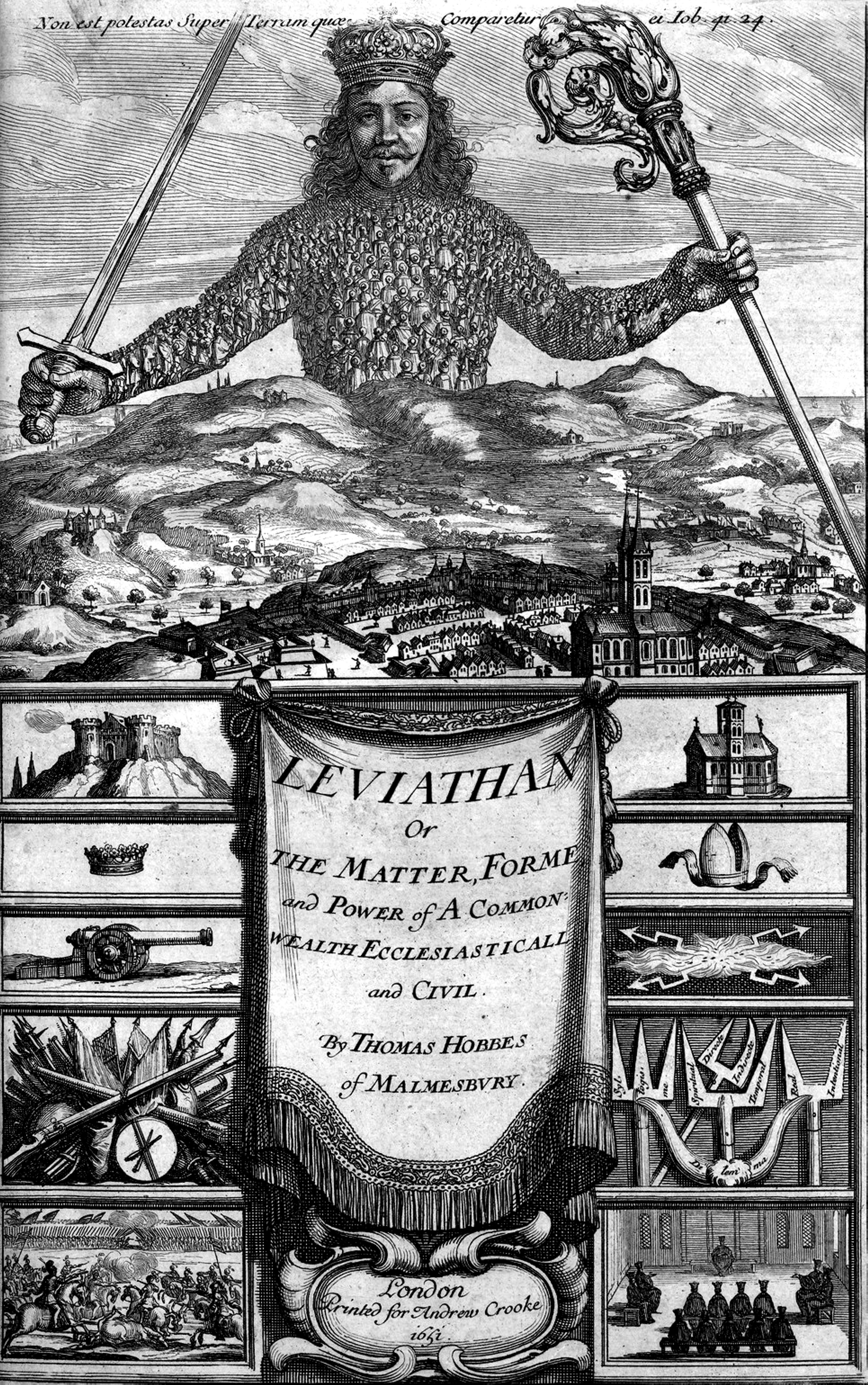 BOSSE, Abraham; HOBBES, Thomas. Frontispiece of Leviathan engraved by Abraham Bosse, with input from Thomas Hobbes, the author, gravura/engraving, 1651