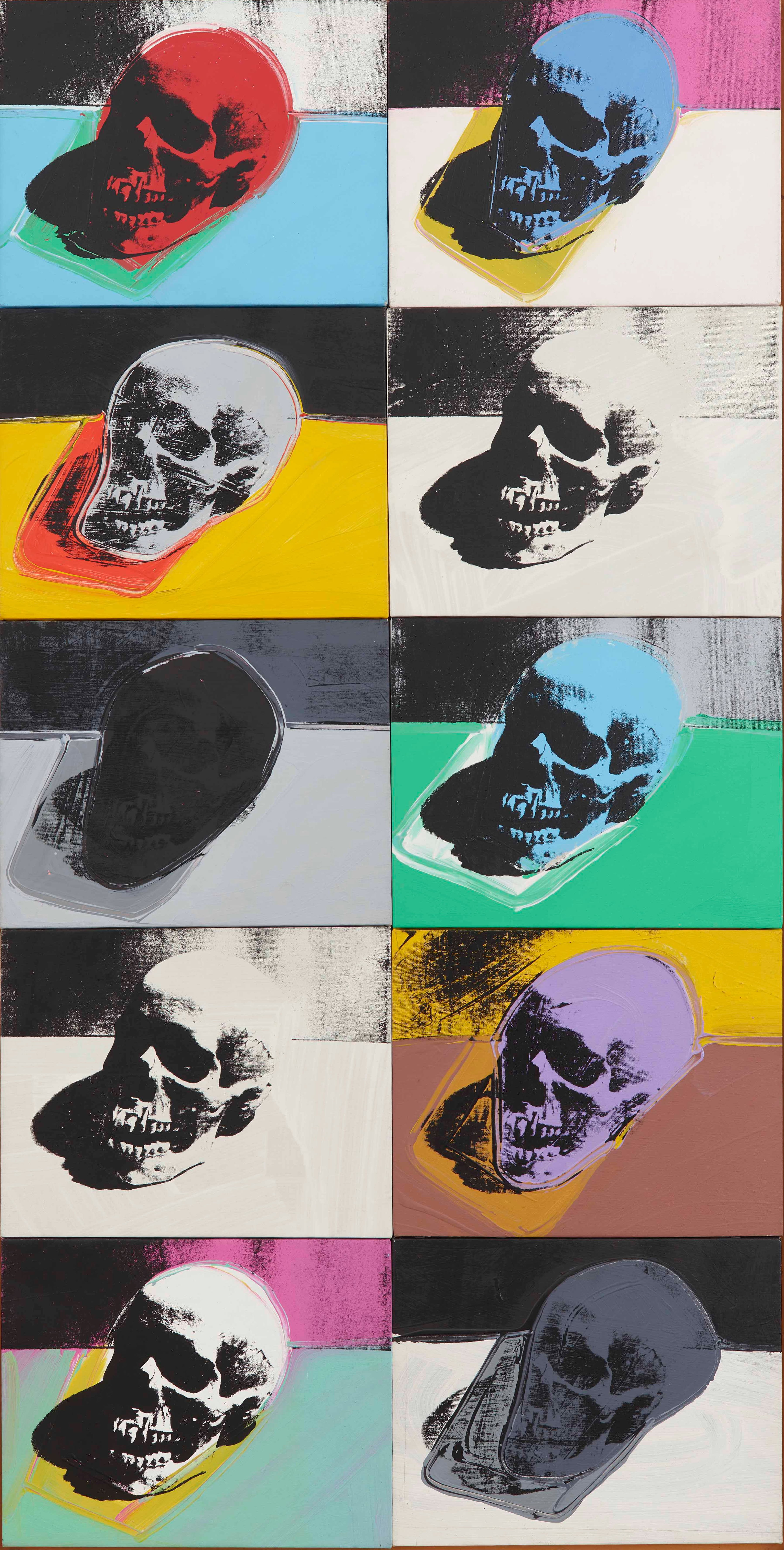 WARHOL, Andy. Skulls, 10 parts, cada painel/each panel: 38 x 48.2 cm, instala&ccedil;&atilde;o/overall installation: 190,5 x 48.2 cm, 1976