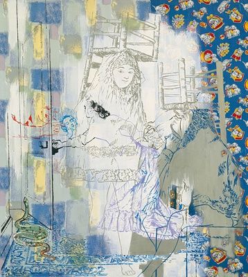 POLKE, Sigmar. So sitzen Sie richtig (nach Goya und Max Ernst)/How to sit correctly (according to Goya and Max Ernst), acrílico sobre tecido/acrylic on fabric, 200 × 180 cm, 1982  