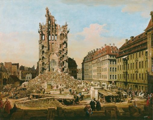BELLOTTO, Bernardo, The Ruins of the Old Kreuzkirche, Dresden, óleo sobre tela/oil on canvas, 80x110cm, 1765