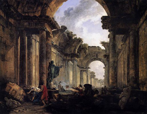 ROBERT, Hubert, Imaginary View of the Grande Galerie in the Louvre in Ruins, oil in canvas, 114.5cm x 146 cm, 1796