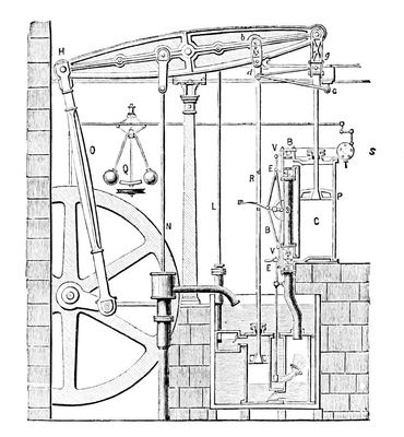 WATT, James, Watt steam engine/Desenho da Máquina a vapor de 1780, in The Popular science monthly, Vol. XII, D. Appleton and Company, New York, Novembro/November 1877- Abril/April 1878