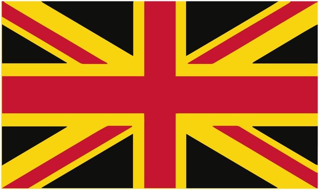 Proposta de desenho de bandeira Union Jack sem a Escócia, desenho com motivos pretos e dourados da bandeira de S. David/Design Proposed for Union Jack Flag Without Scotland, design with black and gold from the St. David flag,  imagem digital/digital image, Dezeen.com, 27 Fevereiro/February 2014