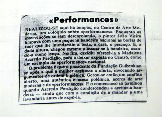 «Performances», in Expresso, recorte de imprensa/news clip, 11 Maio/May 1985